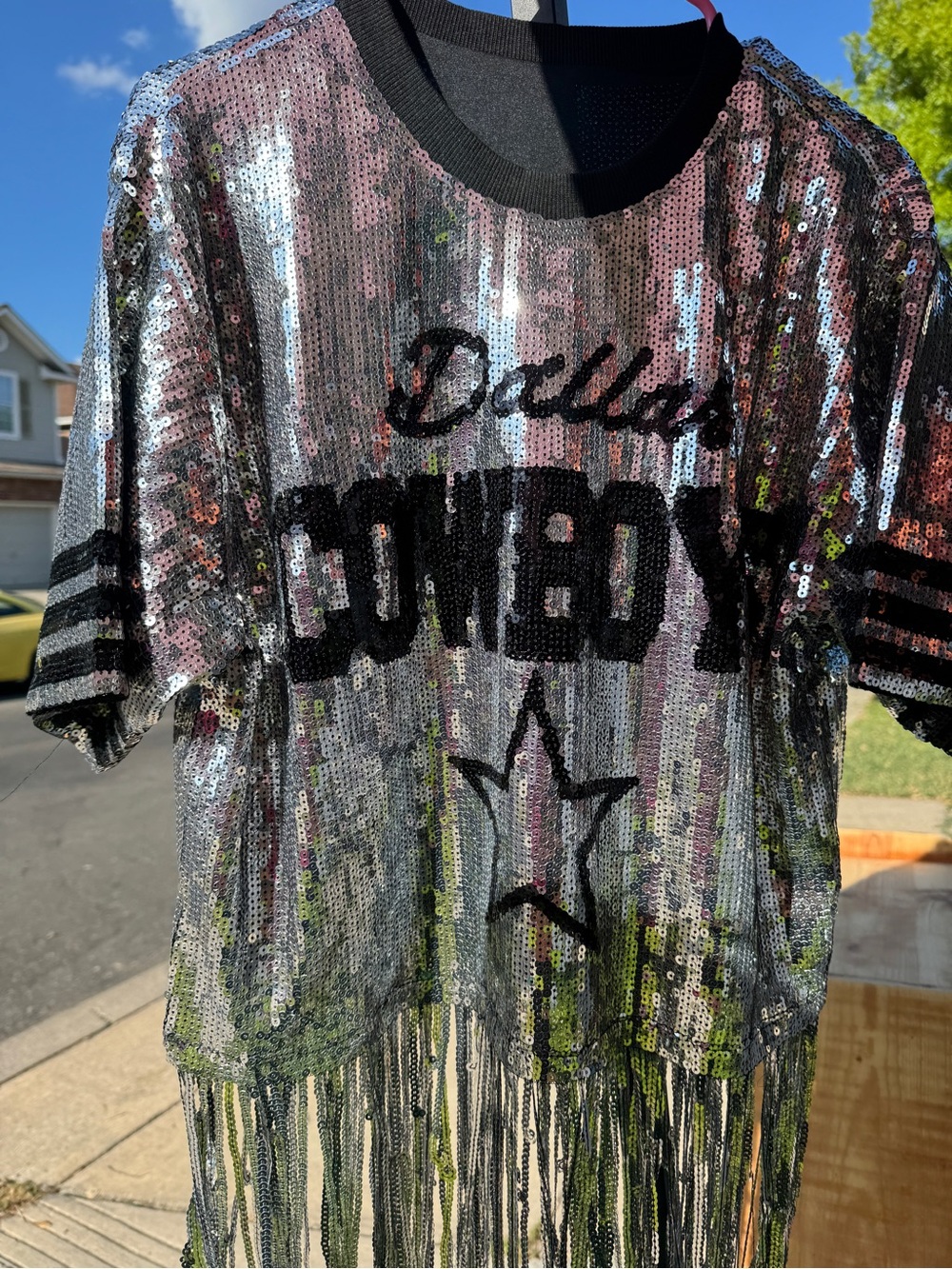 Sequin Silver and Black Cowboy's Fringe Women’s Top
